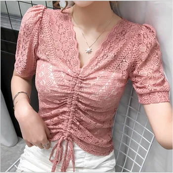 Hot Sexy Lace V-Neck Female T-Shirt Fad Drawstring Slim Skinny Bodycon Hollow-out Short Sleeve Tops Blouse Big Size Women's Outf
Hot Sexy Lace V-Neck Female T-Shirt Fad Drawstring Slim Skinny Bodycon Hollow-out Short Sleeve Tops Blouse Big Size Women's Outf