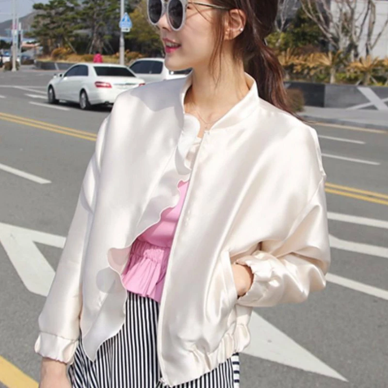 Simulation Silk Women Spring Autumn Jacket Coat Korean Baseball Jacket Jacket Stand Collar Long Sleeve Zipper Women Jacket X344
Simulation Silk Women Spring Autumn Jacket Coat Korean Baseball Jacket Jacket Stand Collar Long Sleeve Zipper Women Jacket X344