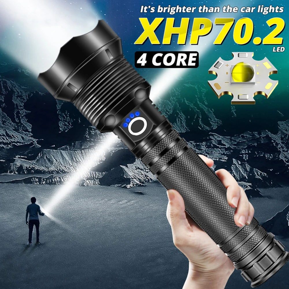 Светодиодный фонарик XHP70.2 высокой мощности водонепроницаемый уличный фонарь с