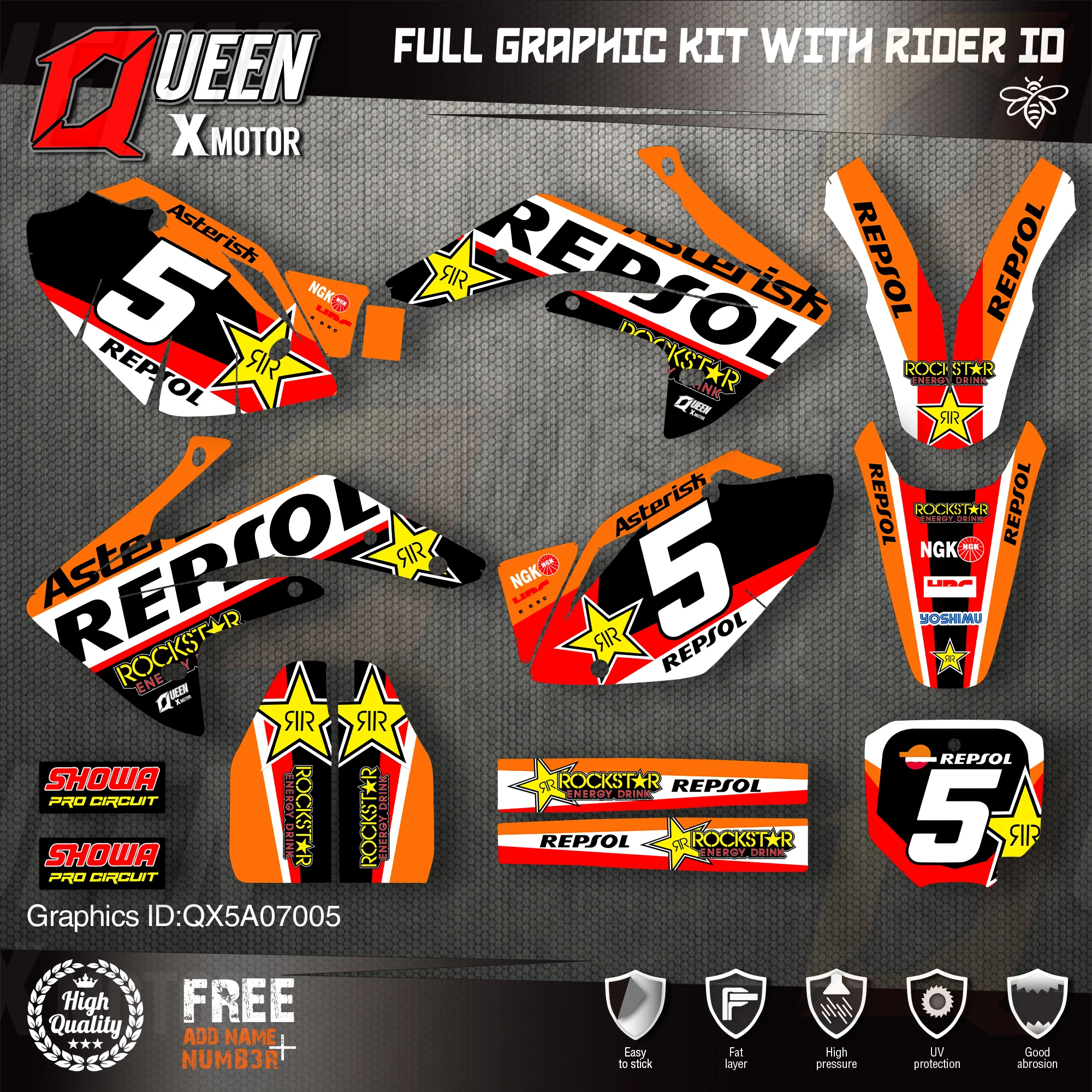 QUEEN X MOTOR Custom Team Graphics Backgrounds Decals Stickers Kit For HONDA 2007-2015 2016 2017 2018 2019 2020 CRF150R 005
QUEEN X MOTOR Custom Team Graphics Backgrounds Decals Stickers Kit For HONDA 2007-2015 2016 2017 2018 2019 2020 CRF150R 005
