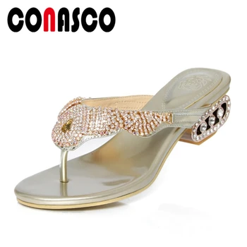 CONASCO Sexy Fashion Flip Flops Women Sandals Casual Genuine Leather Women Slippers Rhinestone High Heels New Summer Shoes Woman
CONASCO Sexy Fashion Flip Flops Women Sandals Casual Genuine Leather Women Slippers Rhinestone High Heels New Summer Shoes Woman