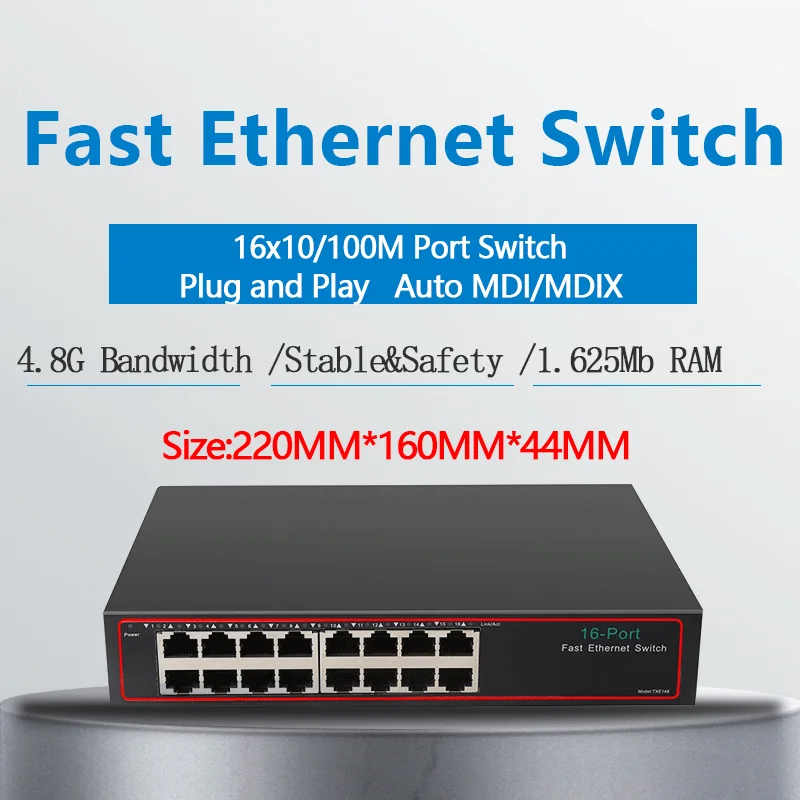 16 RJ45 порт сетевой Ethernet коммутатор 10/100 Мбит/с LAN переключатель для компьютера