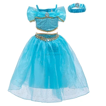 Movie Girls Kid Summer Jasmine Princess Dance Dress Children Aladdin Halloween Party Performance Costume Top dress Headband Set 
Movie Girls Kid Summer Jasmine Princess Dance Dress Children Aladdin Halloween Party Performance Costume Top dress Headband Set