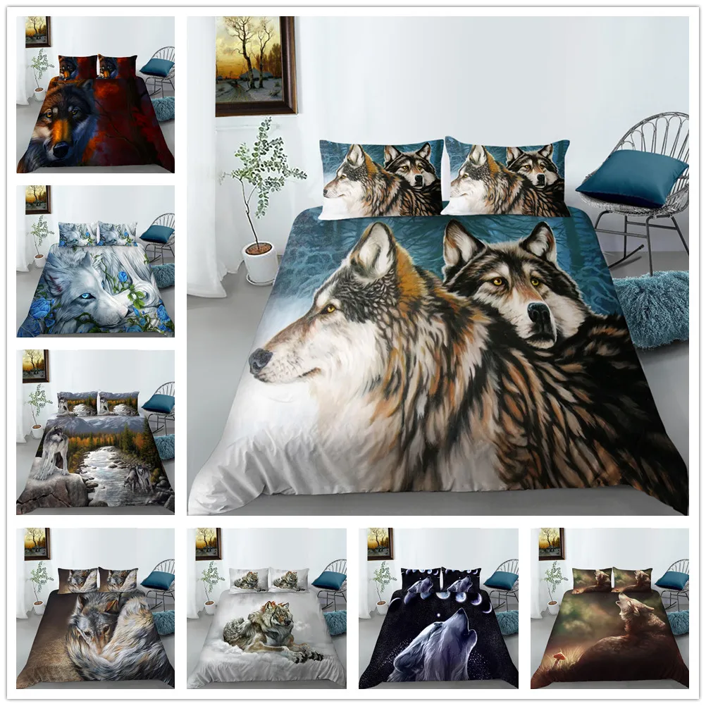 

3D Bedding Set Animal Twin Duvet Cover Set Wolf Printed Quilt Cover with Pillowcases for Kids Adult Teens Comforter Cover Set