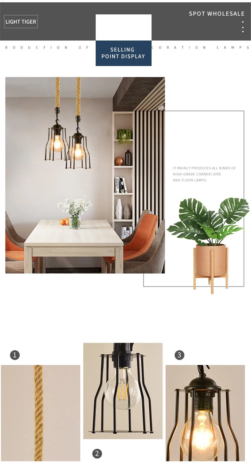 Industrial Vintage Hemp Rope Pendant Lamp Loft Decor Edison LED Hanging Light Iron Retro Dining Room Home Lighting Fixtures (2)