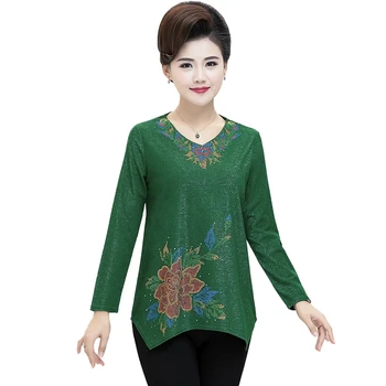 V-neck Long Sleeve Tops Middle Age Mother T-Shirts 2020 New Spring Fall Casual Women'S Wear Diamond Floral Tee Shirt
V-neck Long Sleeve Tops Middle Age Mother T-Shirts 2020 New Spring Fall Casual Women'S Wear Diamond Floral Tee Shirt