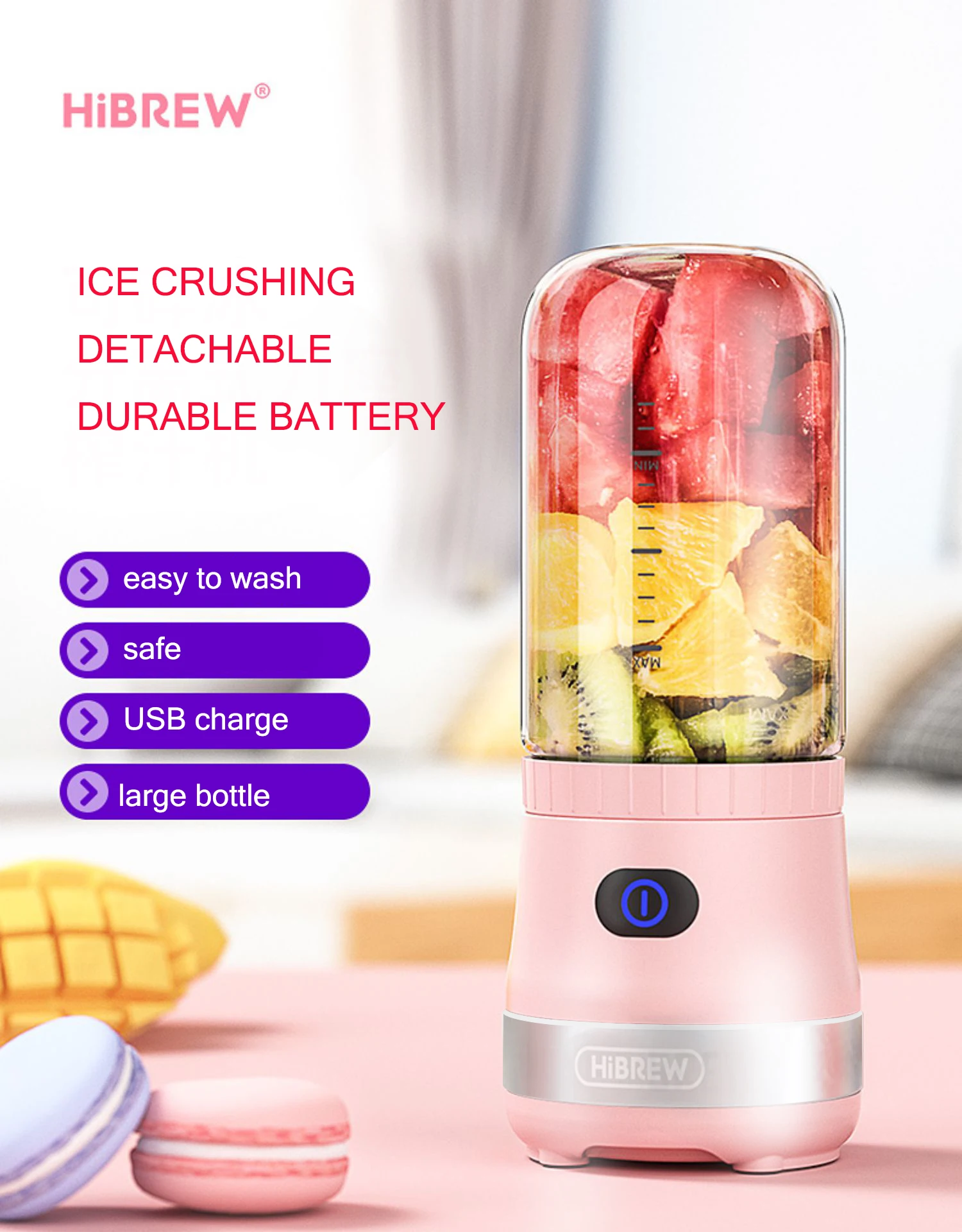 HiBREW USB Rechargeable Portable Blender protein Mixer Juice Citrus Vegetable Fruit Smoothie icecrush detachable coffeegrinder
HiBREW USB Rechargeable Portable Blender protein Mixer Juice Citrus Vegetable Fruit Smoothie icecrush detachable coffeegrinder