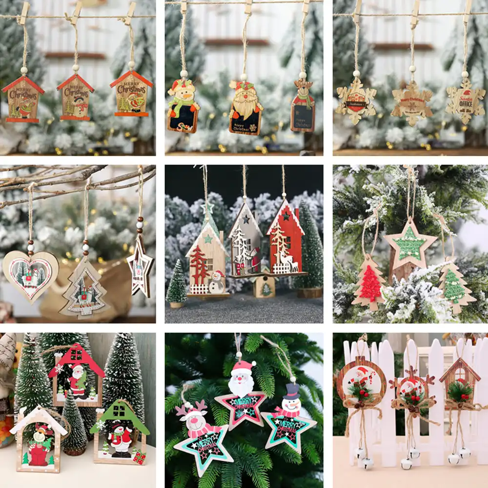 wooden christmas pendant angel star bell christmas tree hanging