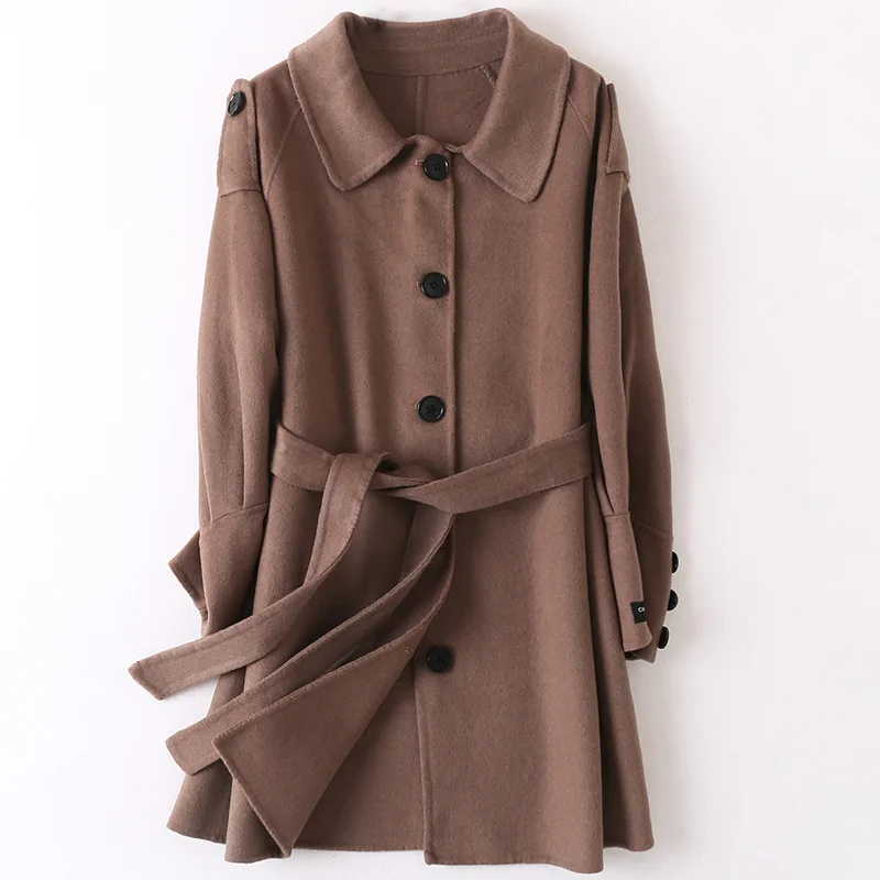 Autumn Coffee Wool Coats Mid-length Belts Turn-down Collar Single Breasted Office Lady Jackets Slim Outwear Winter Clothes Women
Autumn Coffee Wool Coats Mid-length Belts Turn-down Collar Single Breasted Office Lady Jackets Slim Outwear Winter Clothes Women