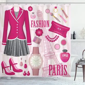 Fashion Shower Curtain Fashion Theme in Paris with Outfits Dress Watch Purse Perfume Parisienne Landmark Bathroom Decor Set
Fashion Shower Curtain Fashion Theme in Paris with Outfits Dress Watch Purse Perfume Parisienne Landmark Bathroom Decor Set