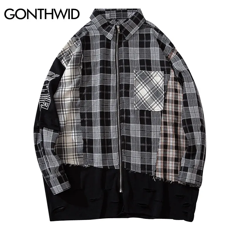 GONTHWID Distressed Destroyed Holes Color Block Patchwork Pocket Long Sleeve Zipper Plaid Shirt Hip Hop Streetwear Dress Shirts
GONTHWID Distressed Destroyed Holes Color Block Patchwork Pocket Long Sleeve Zipper Plaid Shirt Hip Hop Streetwear Dress Shirts