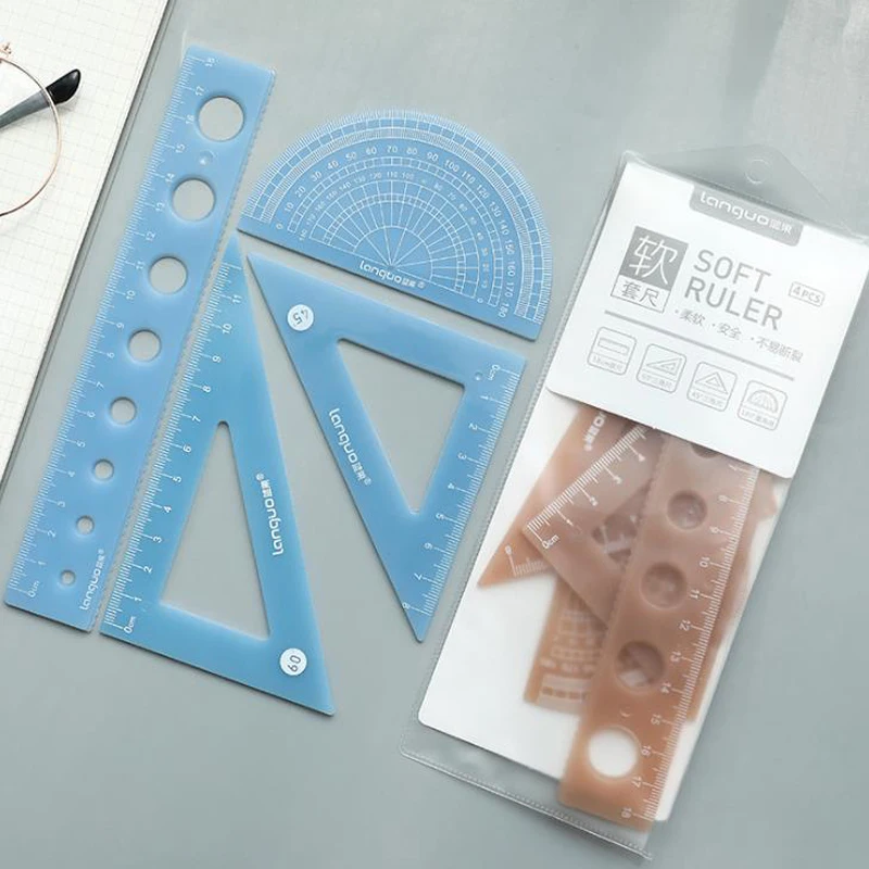 4 Pcs/pack Simple Style Bendable Soft Rulers Set Straight Ruler Protractor Students Math Geometry Plastic Rulers Stationery Gift
4 Pcs/pack Simple Style Bendable Soft Rulers Set Straight Ruler Protractor Students Math Geometry Plastic Rulers Stationery Gift