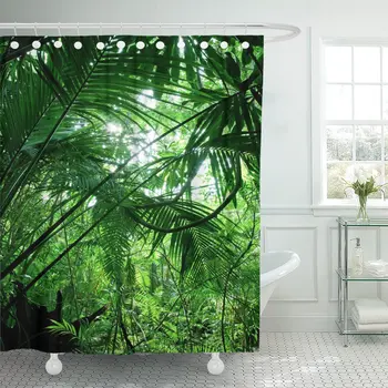 

Green Jungle Tropical Forest Palm Trees in Sunlight Rainforest Shower Curtains Waterproof Polyester Fabric 72 x 78 inches Set