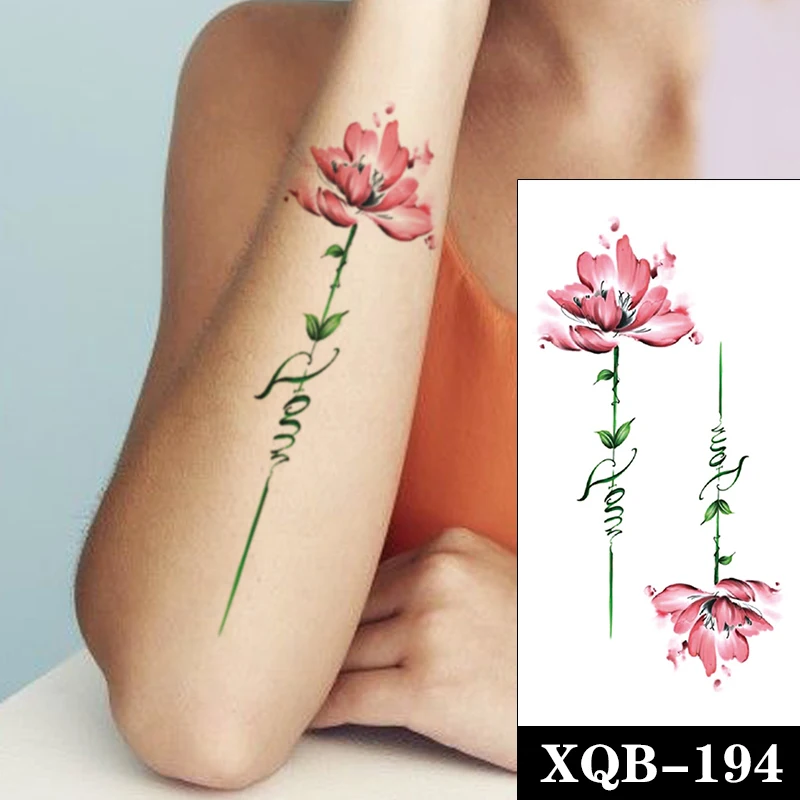 

Temporary Tattoo Stickers Watercolor Mandala Flower English Letters Fake Tattoos Waterproof Tatoos Leg Arm Large Size Women Girl