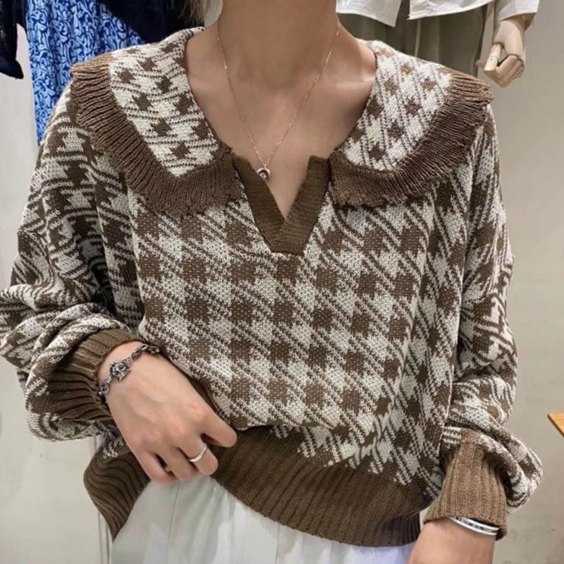 Classic Houndstooth Sweater Women Fall Casual Loose Large Lapel V-neck Arygle Knitted Pullovers Female Warm Soft Jumpers
Classic Houndstooth Sweater Women Fall Casual Loose Large Lapel V-neck Arygle Knitted Pullovers Female Warm Soft Jumpers