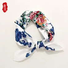 Китайский шарф из натурального шелка с принтом пиона цветок для