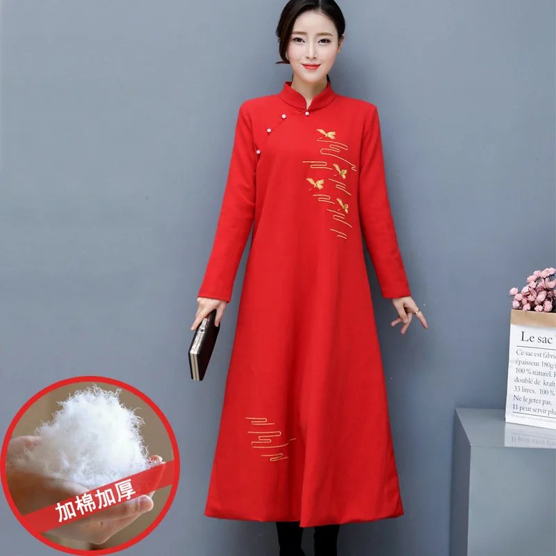New Style Fashion Early Autumn-Online Celebrity Winter National Wind Dress Long Retro Embroidery Charen Service 
New Style Fashion Early Autumn-Online Celebrity Winter National Wind Dress Long Retro Embroidery Charen Service