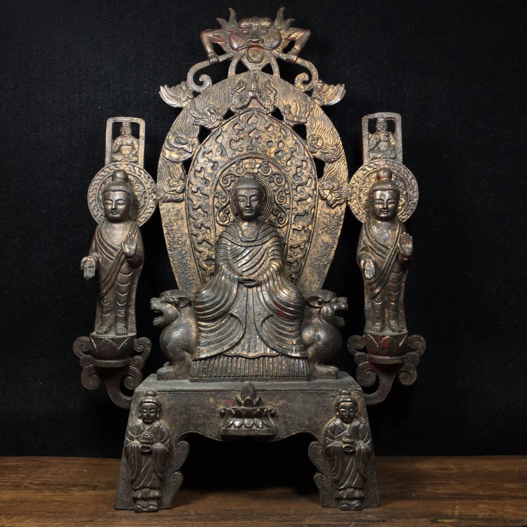 15"Tibetan Temple Collection Old Bronze Cinnabar mud gold Northern Wei Buddha Shakyamuni Backlight Sitting Buddha Ornament
15"Tibetan Temple Collection Old Bronze Cinnabar mud gold Northern Wei Buddha Shakyamuni Backlight Sitting Buddha Ornament