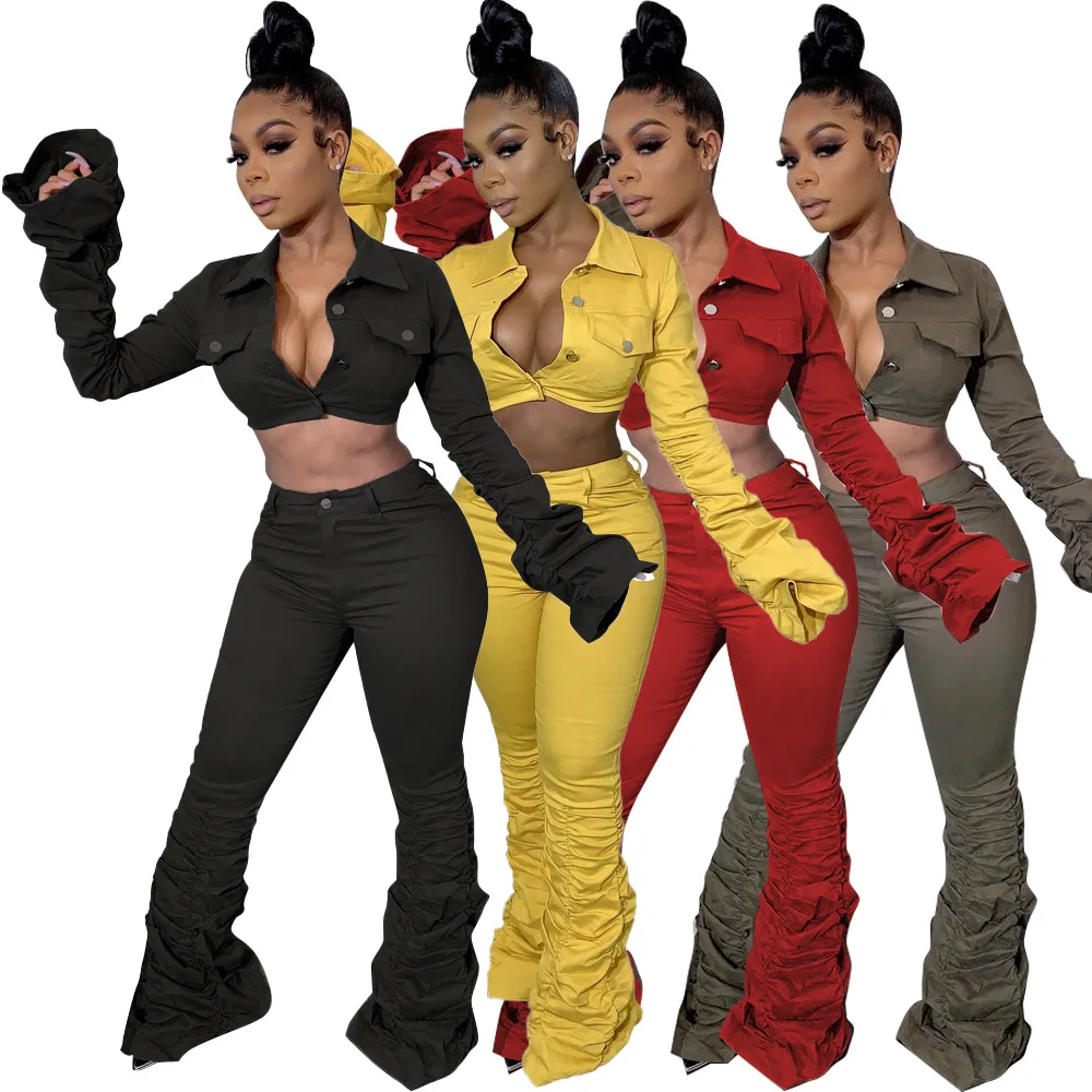 2020 Autumn Women's Suit Women's European and American Solid Color Patchwork Jacket Bell-bottom Pants Two-Piece Set
2020 Autumn Women's Suit Women's European and American Solid Color Patchwork Jacket Bell-bottom Pants Two-Piece Set