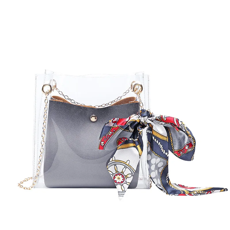 New Pvc Jelly Clear Transparent Women Summer Chian Handbag Composite Shoulder Cross Body Buckets Bags Open Pocket With Scarf
New Pvc Jelly Clear Transparent Women Summer Chian Handbag Composite Shoulder Cross Body Buckets Bags Open Pocket With Scarf