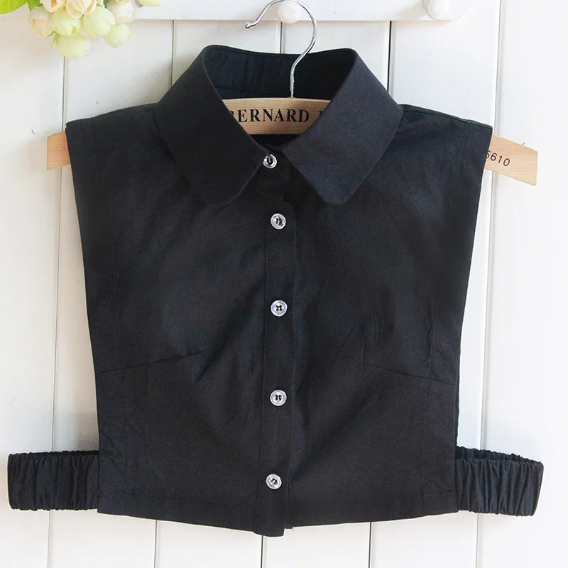 Женская рубашка с имитацией воротника черно-белая однотонная лацканами модель