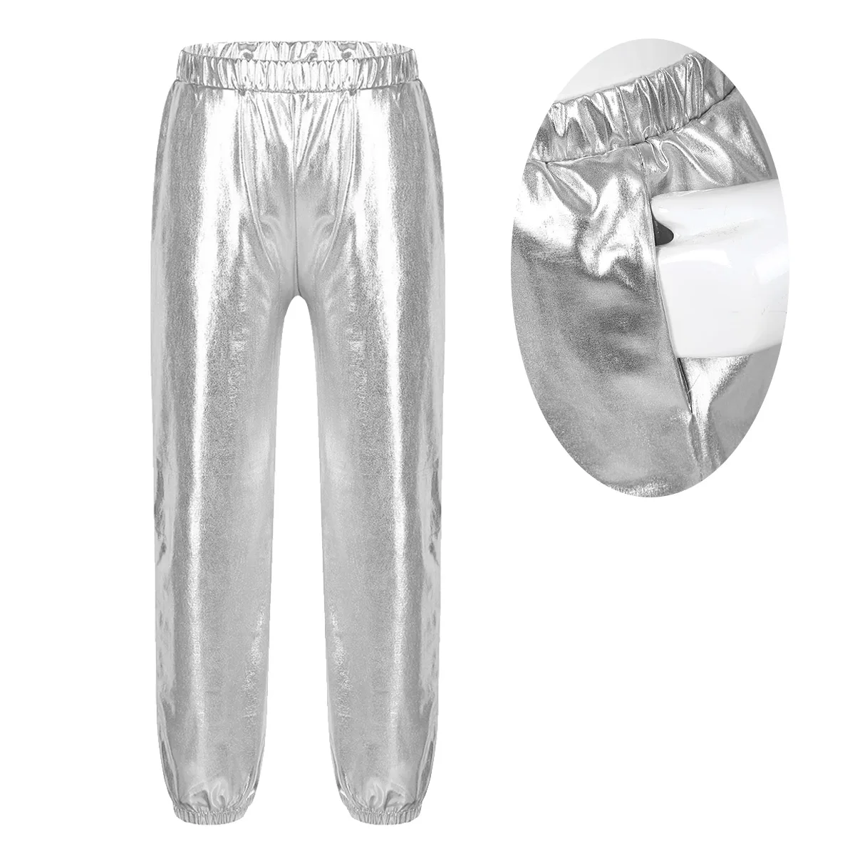 

Kids Girls Fashion Party Clothes Glossy Metallic Elastic High Waist Dance Pants Hip Hop Trousers Streetwear Dancewear Sweatpant