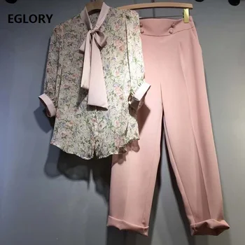 High Quality Women's Set 2020 Summer Work Suit Ladies Bow Collar Floral Print Tops Shirt+Calf Length Pants & Capris Sets 2pc
High Quality Women's Set 2020 Summer Work Suit Ladies Bow Collar Floral Print Tops Shirt+Calf Length Pants & Capris Sets 2pc