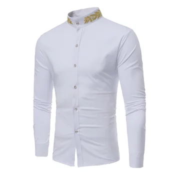 Men Dress Shirts White Long Sleeved Fashion Wheat Embroidery Stand Collar Plus Size Black Cotton Shirts Male Casual Clothing XXL 
Men Dress Shirts White Long Sleeved Fashion Wheat Embroidery Stand Collar Plus Size Black Cotton Shirts Male Casual Clothing XXL