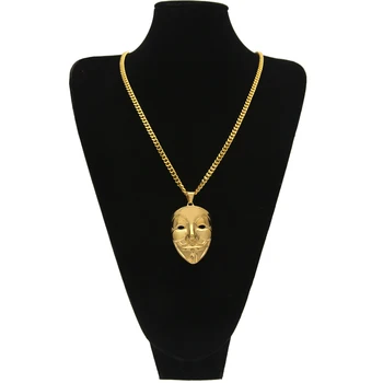 Europe Fashion Movie Charm Gold V for Vendetta Mask Face Stainless Steel with 70cm Cuban Chain Hip Hop Mens Necklace Jewelry
Europe Fashion Movie Charm Gold V for Vendetta Mask Face Stainless Steel with 70cm Cuban Chain Hip Hop Mens Necklace Jewelry