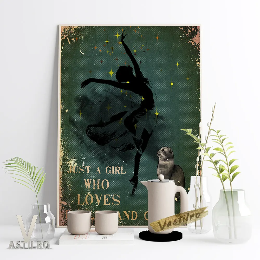 Фото Винтажный художественный плакат с изображением балерины девушки любовных кошек