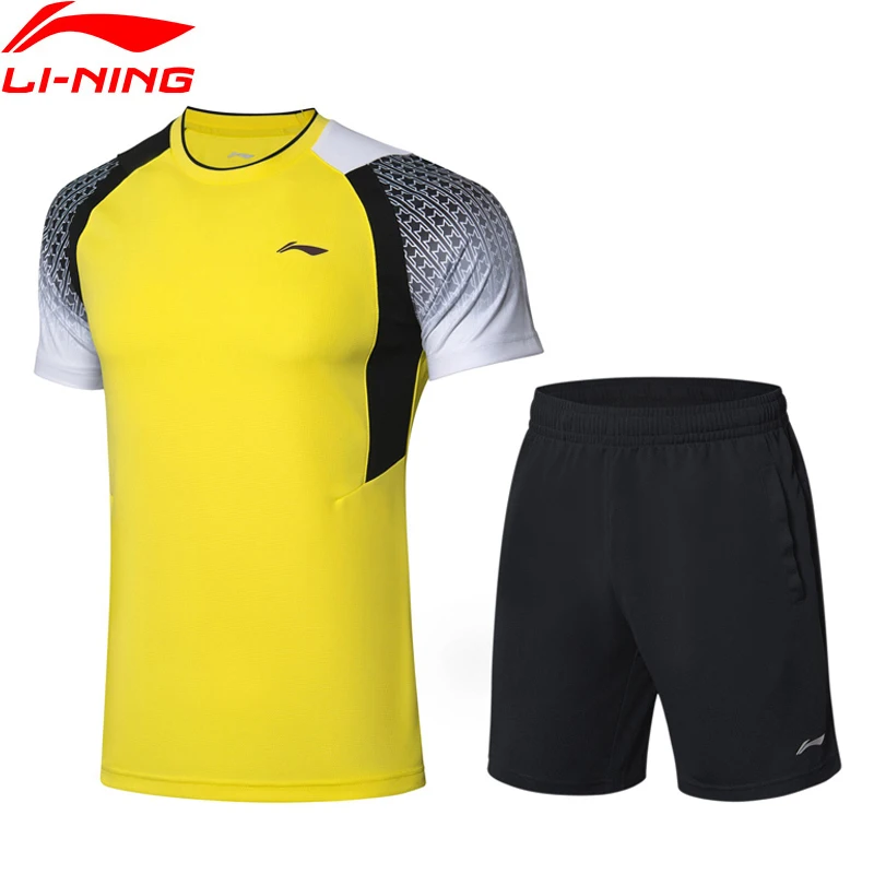 

(Clearance)Li-Ning Men Competition Badminton Suits T-shirt+Shorts Set AT DRY Comfort LiNing Sports Suit Sets AATP019 MSY185