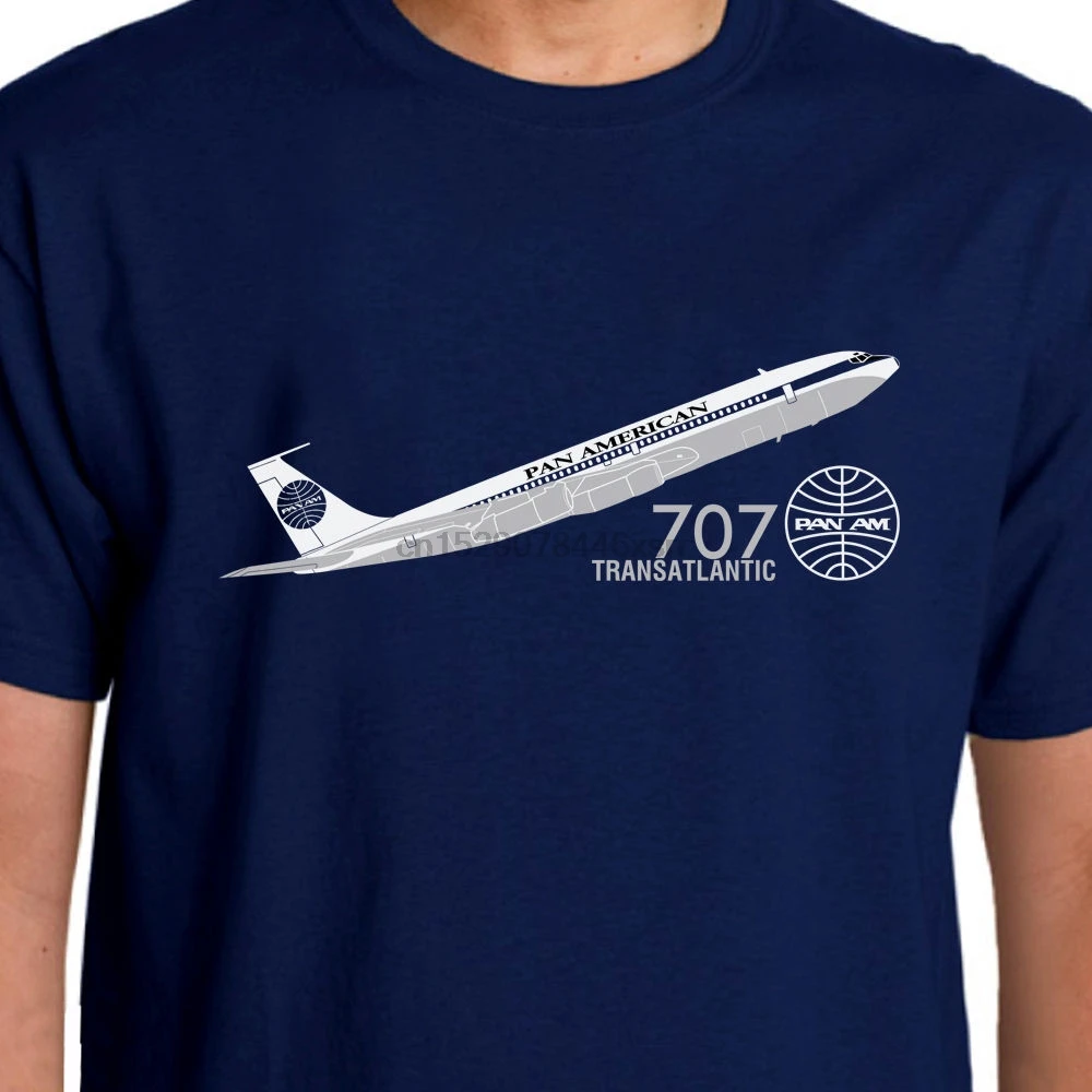 New Fashion Mens Short Sleeve Brand High Quality Aeroclassic Pan Am Boeing 707 Inspired T Shirt | Мужская одежда