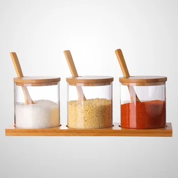 Kitchen Glass Seasoning Jars Set with Wooden Spoon and Tray Creative Seasoning Container Condiment Pot (3-piece Set)
Kitchen Glass Seasoning Jars Set with Wooden Spoon and Tray Creative Seasoning Container Condiment Pot (3-piece Set)
