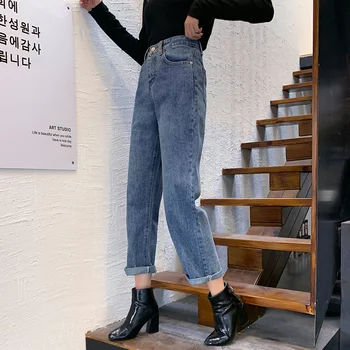 new retro wild high waisted old worn white straight jeans were thin wide leg cropped strousers Women
new retro wild high waisted old worn white straight jeans were thin wide leg cropped strousers Women