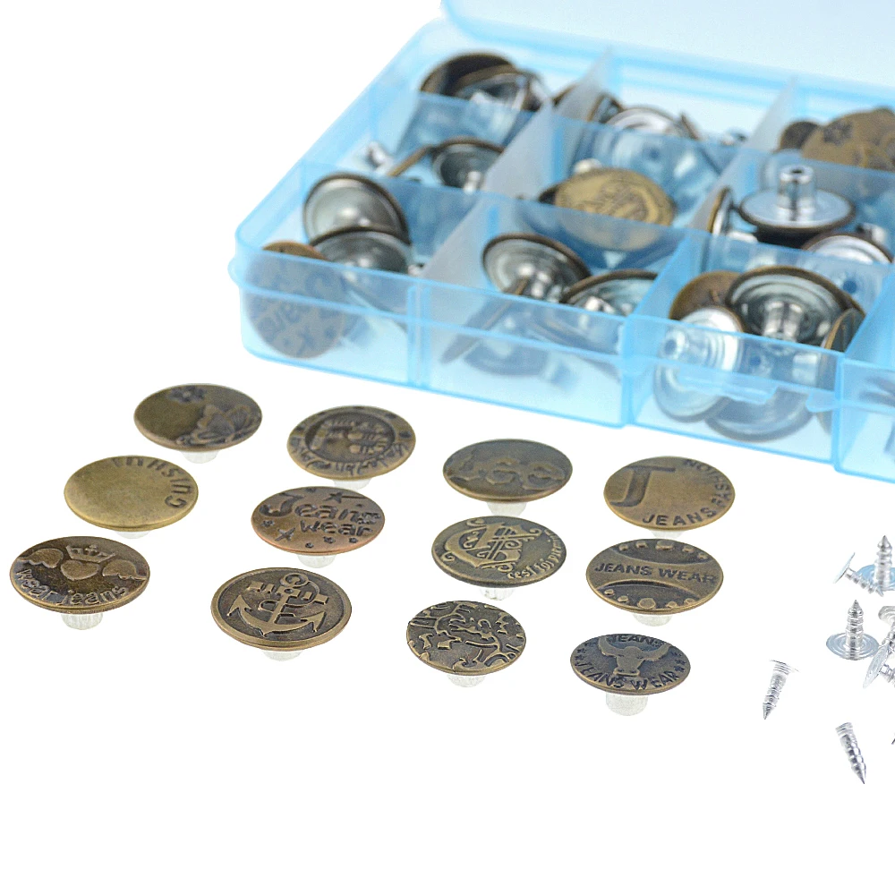 100pcs/Set Boxed Mix Denim Button Jeans Button The Word Deduction Knock Metal Denim Button Box Color Random
100pcs/Set Boxed Mix Denim Button Jeans Button The Word Deduction Knock Metal Denim Button Box Color Random