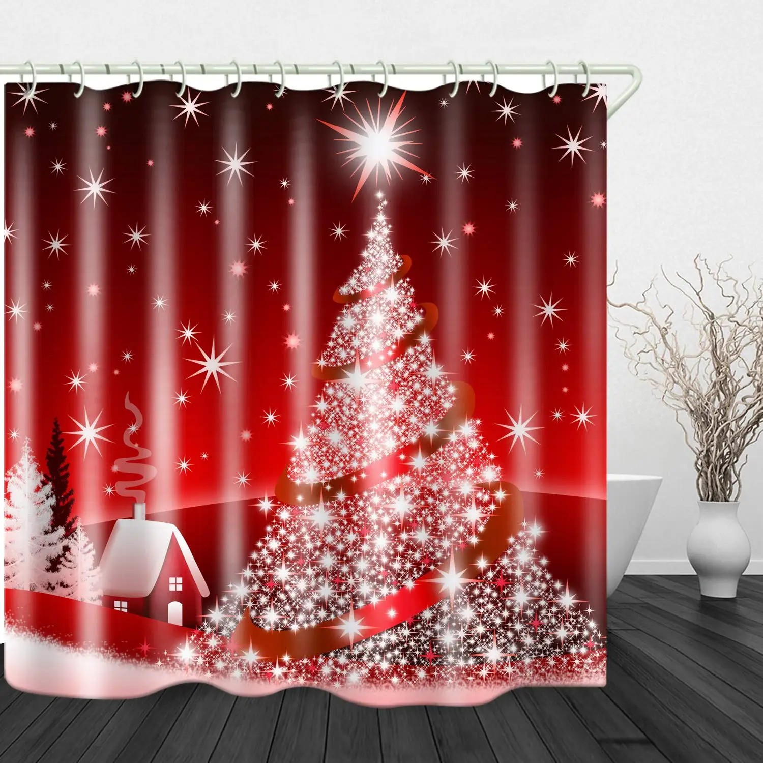 Christmas Tree Red Print Shower Curtain Waterproof Polyester Cloth & Rustproof Copper Buckle Non-Pollution 71 x 71 inches
Christmas Tree Red Print Shower Curtain Waterproof Polyester Cloth & Rustproof Copper Buckle Non-Pollution 71 x 71 inches