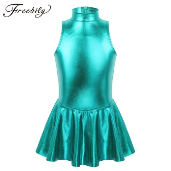 Kids Mock Neck Sleeveless Glossy Metallic Ballet Dress Girls Figure Ice Skating Dress Ballerina Stage Performance Dance Costume 
Kids Mock Neck Sleeveless Glossy Metallic Ballet Dress Girls Figure Ice Skating Dress Ballerina Stage Performance Dance Costume
