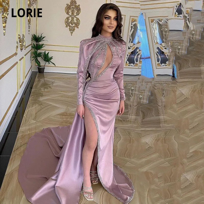 LORIE Elegant Arabic Evening Dress High Neck Beaded Mermaid Long Sleeve Dubai Prom Gown Satin Side Split Wedding Party Dresses
LORIE Elegant Arabic Evening Dress High Neck Beaded Mermaid Long Sleeve Dubai Prom Gown Satin Side Split Wedding Party Dresses