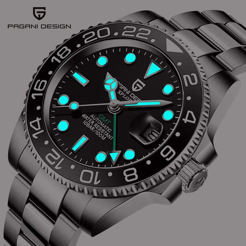Фото PAGANI DESIGN Men Stainless Steel Watch Sapphire Crystal Ceramic bezel GMT Automatic Mens Watches Luxury Mechanical Wristwatch | Наручные