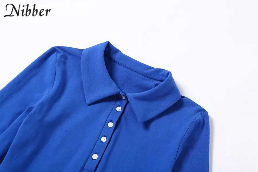 Nibber cotton Lapel Elastic Slim Soft High waist dresses Solid color casual simple girl College style sweet 2020 Spring femal