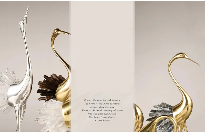 Luxtry Gold Silver Brass Flamingo Statue With Natural Pink Purple Blue Brown Crystal Stone Tail For Living Room Home Furnishing Luxtry Gold Silver Brass Flamingo Statue With Natural Pink Purple Blue Brown Crystal Stone Tail For Living Room Home Furnishing