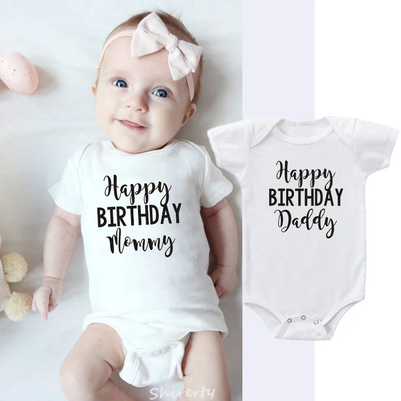 

Happy Birthday Daddy/Mommy Infant Newborn Baby Girls Boys Romper Cotton Short Sleeve Jumpsuit Baby Clothes Outfits 0-24M