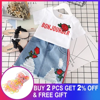 Girls Clothing Set 2020 Summer Red Rose Letter Embroidery T-shirt+Denim Ripped Skirt Toddler Girl 2pcs Children Clothe Sets 2-6Y
Girls Clothing Set 2020 Summer Red Rose Letter Embroidery T-shirt+Denim Ripped Skirt Toddler Girl 2pcs Children Clothe Sets 2-6Y