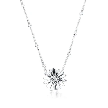 

Pave Daisy Flower Collier Necklace Women 925 Sterling Silver Necklaces Jewelry Femme Statement Necklaces Hollow Heart