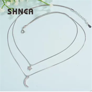 New Unique 100% Real 925 Sterling Silver Fashion Stars Moon Diamond Multilayer Chain Necklaces For Women BN076 
New Unique 100% Real 925 Sterling Silver Fashion Stars Moon Diamond Multilayer Chain Necklaces For Women BN076