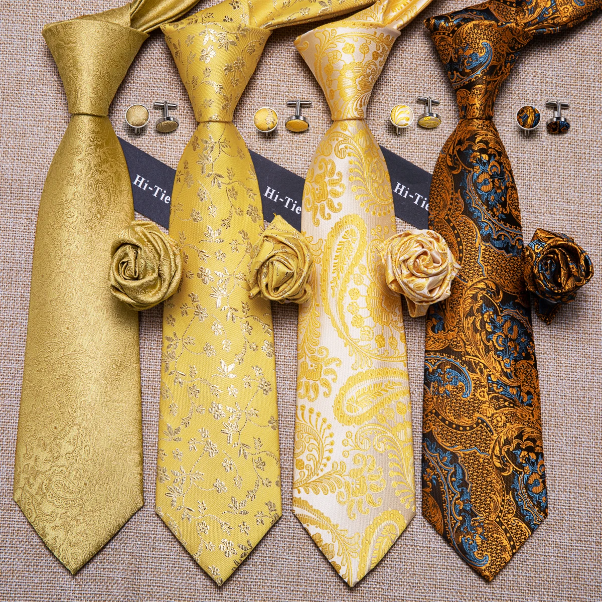Hi-Tie 8.5cm Yellow Gold Men's Ties Silk Jacquard Solid Luxury Ties For Men Hanky Cufflinks Set Gravata Gift For Wedding Party
Hi-Tie 8.5cm Yellow Gold Men's Ties Silk Jacquard Solid Luxury Ties For Men Hanky Cufflinks Set Gravata Gift For Wedding Party