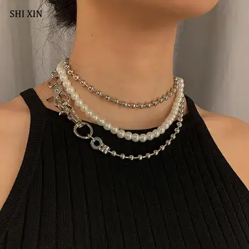 SHIXIN Punk 3Pcs/Set Beads Chain with Pearl Choker Necklace for Women Big Clasp Designer Layered Necklace Female Hip Hop Jewelry
SHIXIN Punk 3Pcs/Set Beads Chain with Pearl Choker Necklace for Women Big Clasp Designer Layered Necklace Female Hip Hop Jewelry