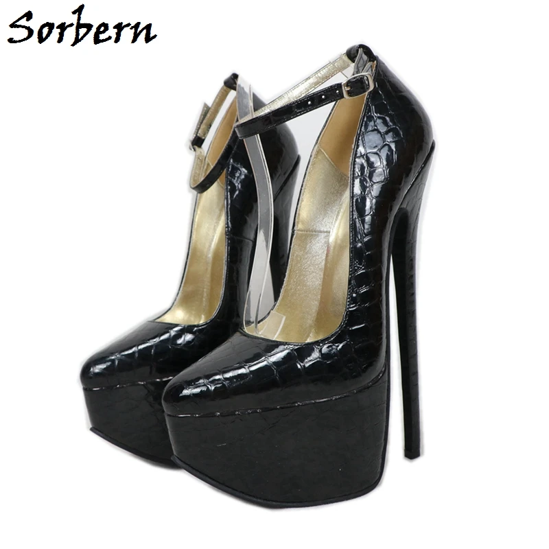 

Sorbern Customized 24Cm Extreme High Heel Women Pump Shoes Platform Crocodile Style Ankle Strap Fetish Shoe Ladyboy Gift Heels
