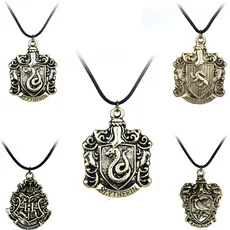 Harri Potter Necklace Toy Figures Hogwart Gryffindorr Hufflepufff Ravenclaww Slytherinn Symbol Metal Leather Strap Neck Gift