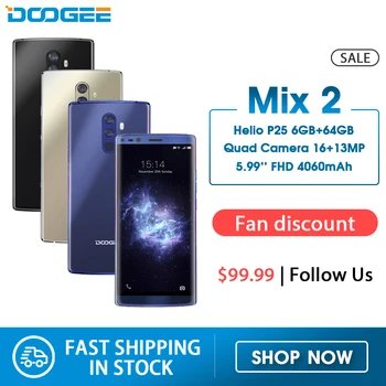 

DOOGEE Mix 2 6GB RAM 64GB ROM Helio P25 Octa Core 5.99'' FHD+ Smartphone Quad Camera 16.0+13.0MP 8.0+8.0MP Android 7.1 4060mAh